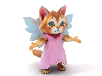 Fluttering Feline Fairy Cat Rigged and Animated Character Model Low-poly 3D model