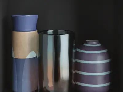 Decor Set different vases on shelf 3D model