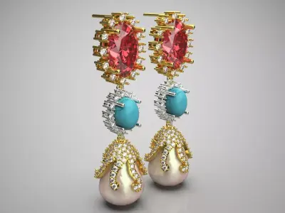 luxury gemstone pearl earring pe0026 3D print model