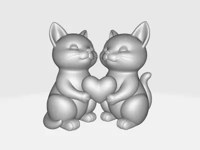 Cute Valentine Cat Couple Holding Heart Romantic 3D print model