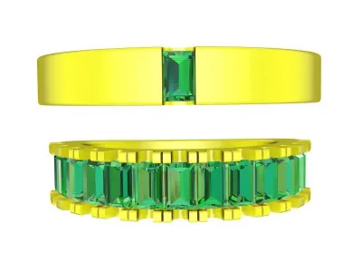 A7632 Baguette Diamond Wedding Rings 3D Print 3D print model