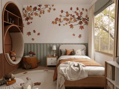 Autumn Kids Room Blender Scene 3D model