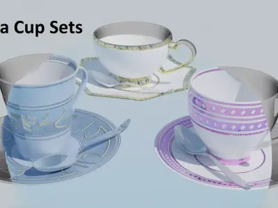 Luxury Tea Cup Collection Prestige Pattern and Symbols Sets Low-poly 3D model