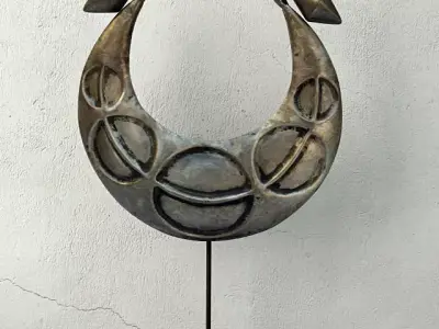 Vintage Tribal Metal Necklace on Black Stand 3D model