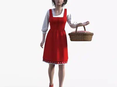Cottagecore Aesthetic Rural Life Girl Rigged Animated Low-poly 3D model