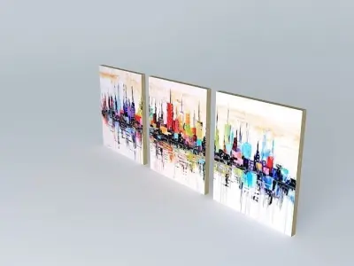 Triptych painting - abstract city Free low-poly 3D model
