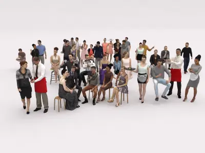 40x Crowds 19 Scanned Casual 12  Cafe Vol1and2 Sitting People Low-poly 3D model
