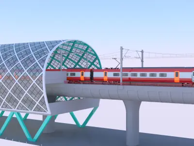 Elevated station with Azuma train 3D model