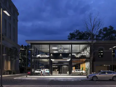 Exterior House - Night Scene 3D - Car showroom 3D model