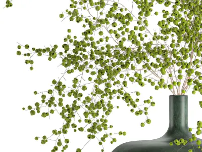 Decorative bouquet of branches with green berries in a vase 99 3D model