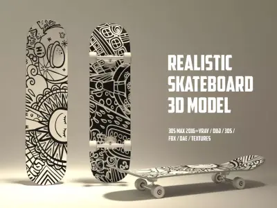  Realistic Hi-poly Skateboard 3D Model 3D model