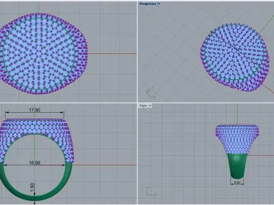 Signet ring with gems Size 19 3D print model