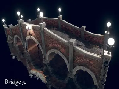 Bridge 5 with lights Low-poly 3D model