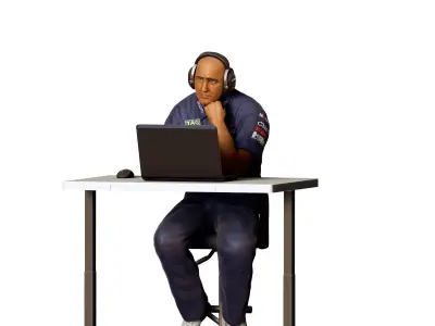 N3 Race team engineer with chair and desk 3D print model