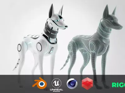 Robot Dog SciFi Rigged Low-poly 3D model