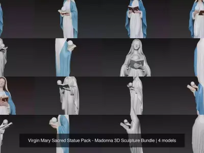 Virgin Mary Sacred Statue Pack - Madonna 3D Sculpture Bundle 3D Model Collection