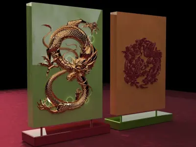 Chinese  dragon phoenix carving pattern  3D model