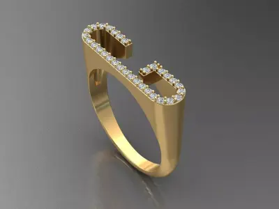 alphabet jewelry ring diamond letter G 3D print model