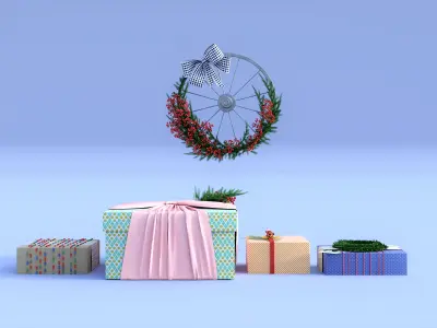 Christmas Decoration Gift Pack  Low-poly 3D model
