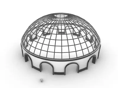 Dome Pavilion with Square Wireframe Structure and Panels 3D model