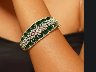 Gold bracelet adorned with blue gemstones and sparkling diamonds 3D print model