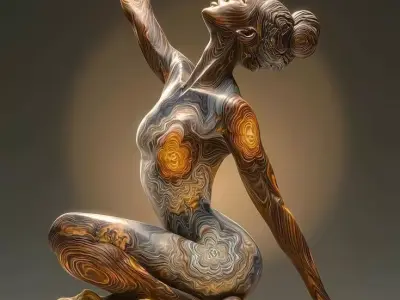 Surreal Wooden Dancer Swirling Grain Figure Natural Base 3D Low-poly 3D model