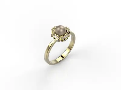 Ring and Earring of Pearls Classico flower 3D print model