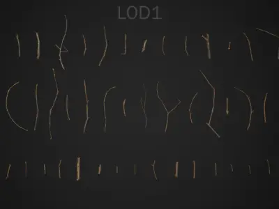 Oak And Tilia Twigs 4K Scanned Low-poly 3D model