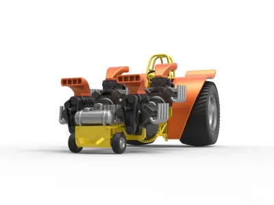 Pulling tractor 4 engines V8 Version 3 Scale 1 to 25 3D print model