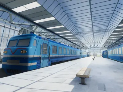 Train Passenger and Train Station 01 Low-poly 3D model