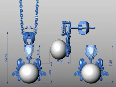 A Set of Pearl Jewelry CAD Design 3D print model