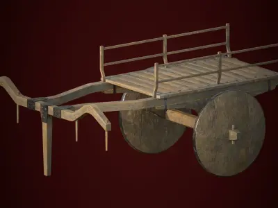 Big and Old Wood Ox Cart Low-poly 3D model
