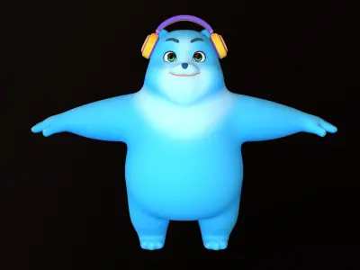 Asset - Cartoons - Character - Bear Blue - Rig - HighPoly  3D model