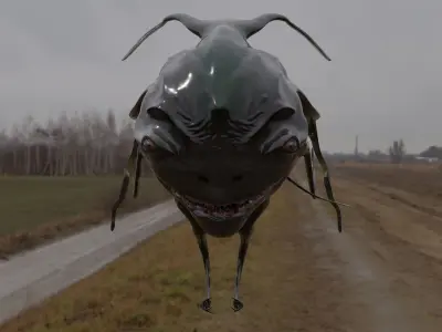 Monster scary looking creature flying in sky 3D model