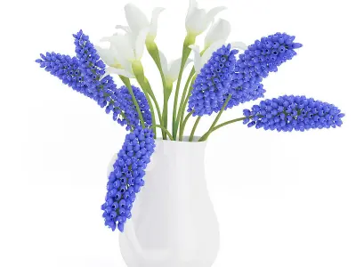 Blue and White Flowers in White Pot 3D model