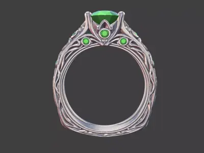 NARROW DECORATIVE MULTI-GEMSTONE ENGAGEMENT RING 3D print model
