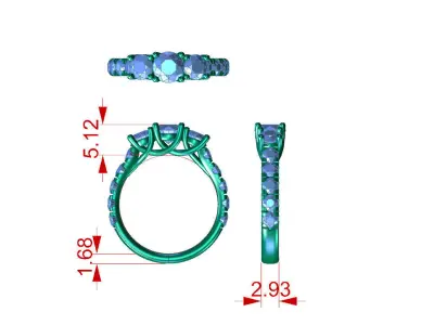 E ES021 three stone diamond engagement ring in rose gold 3D print model