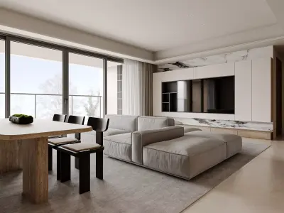 Modern living room dining room interior scenes  3D model