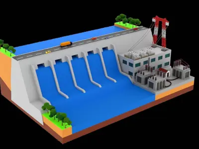  Hydroelectric power station H10 Low-poly 3D model
