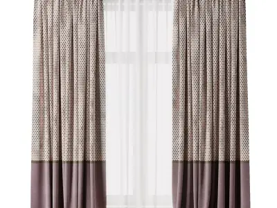 Curtain with rod 39 pink patterned curtain HBH Low-poly 3D model