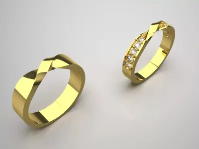 Wedding Rings Set STL 3DM 3D jewelry model cr0022 3D print model