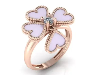 Luxury Two Piece Gold Ring with Enamel Hearts 3D print model