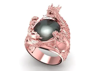 Luxury Feng Shui Men Ring with Dragon Qilin Turtle Phoenix  1921 3D print model