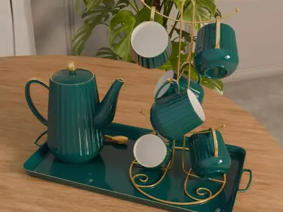 Tea Cup Holder - Cup Set Dark Green 3D model