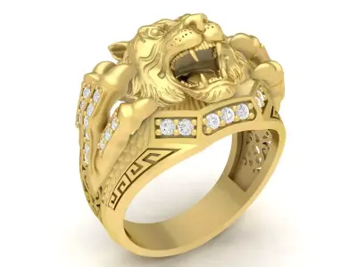 Tiger Head Ring with Diamond Accents 3D Model for Jewelry 3637 3D print model
