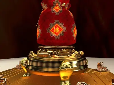 Chinese money bag with yuanba and toad 3D model