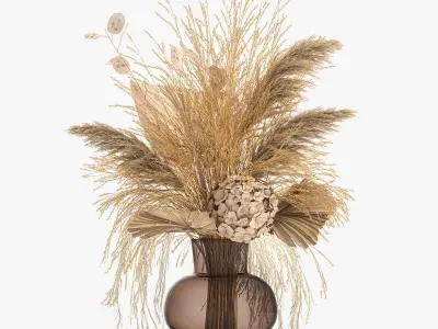 Bouquet of dry flowers in a glass vase 142 3D model