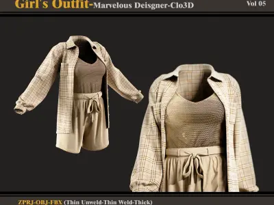 Girls Outfit- Marvelous Designer-Clo3d - OBJ - FBX Free 3D model