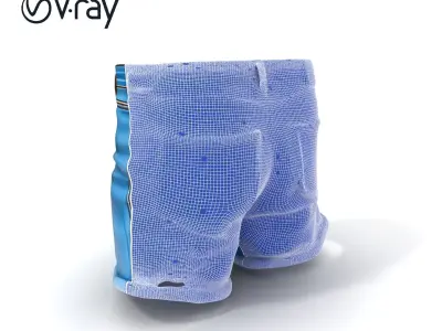 Denim Shorts Model Pack with Ripped Detail and Rolled Hem Low-poly 3D model