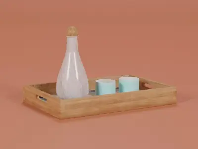 Minimalist wood serving tray Low-poly 3D model
